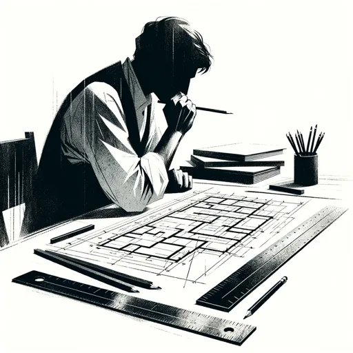 Chalk illustration of a person studying blueprints