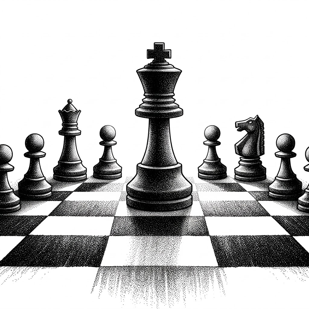 Chalk illustration of a hand making a strategic chess move