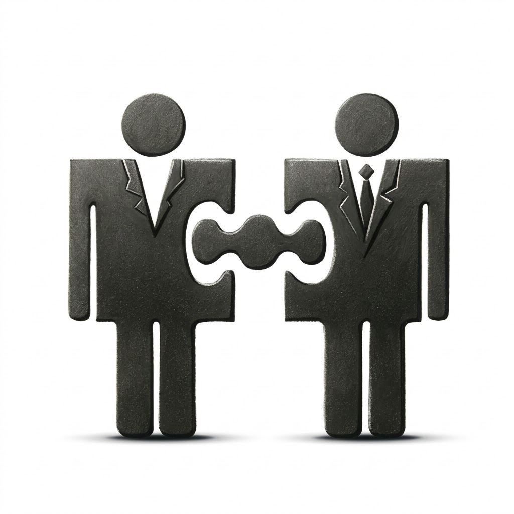 Chalk illustration of two figures connected by a puzzle piece